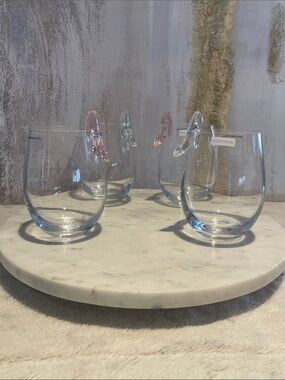 Godinger Clear Stemless Wine Glasses with Pink Accent - Set of 4